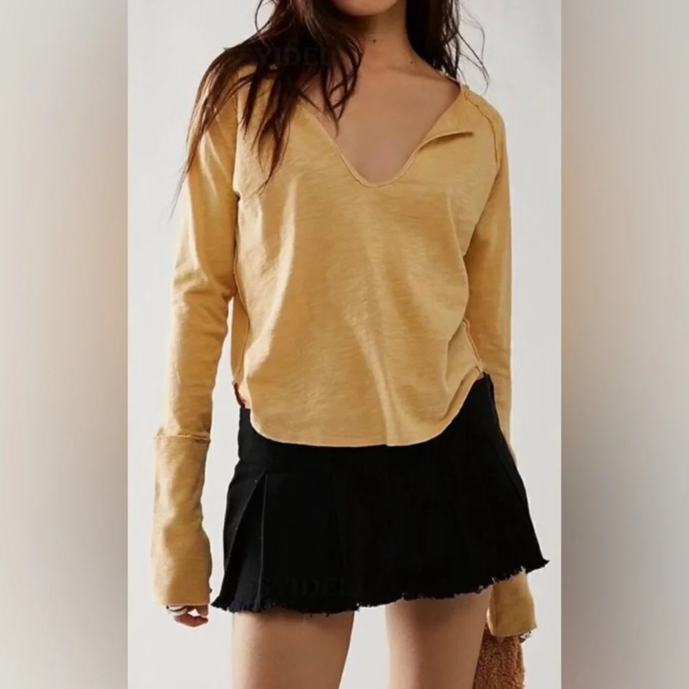 Like New Free People We The Free Hailey Deep V-Neck Long Bell Sleeve Top - Picture 3 of 5